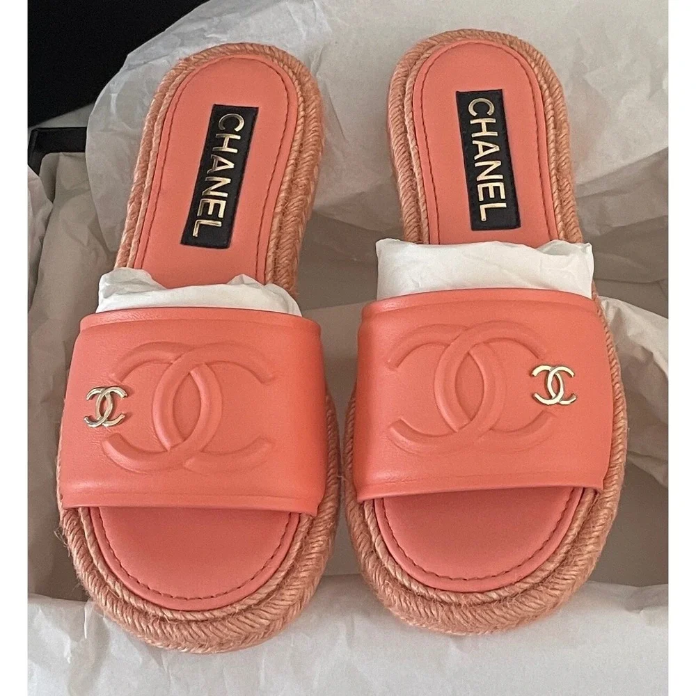 CHANEL light orange women's espadrilles sandals shoes BG397768, Euro Sz. 36, New
